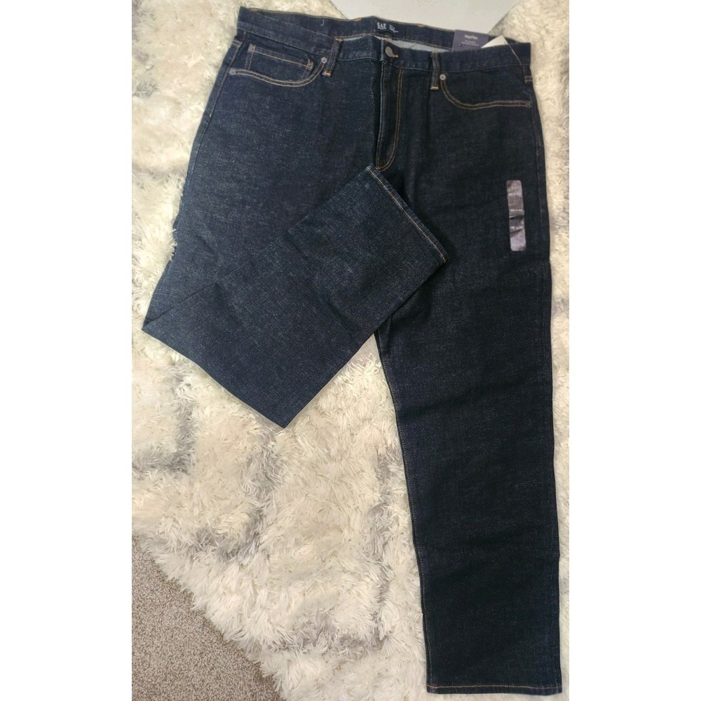 Gap‎ Dark Blue Denim Straight Taper Stretch 5-Pocket Men's Jeans Mid Rise